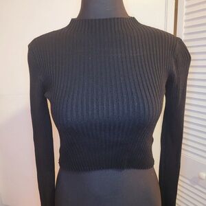 SHEIN Black Ribbed Long Sleeve Crop Top